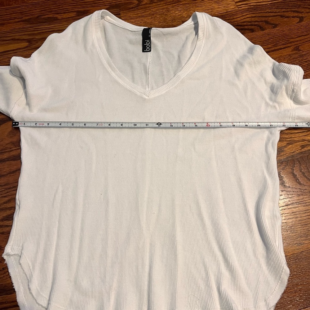bobi Los Angeles White Ribbed V-Neck Long Sleeve Top Size L NWT - Picture 6 of 10